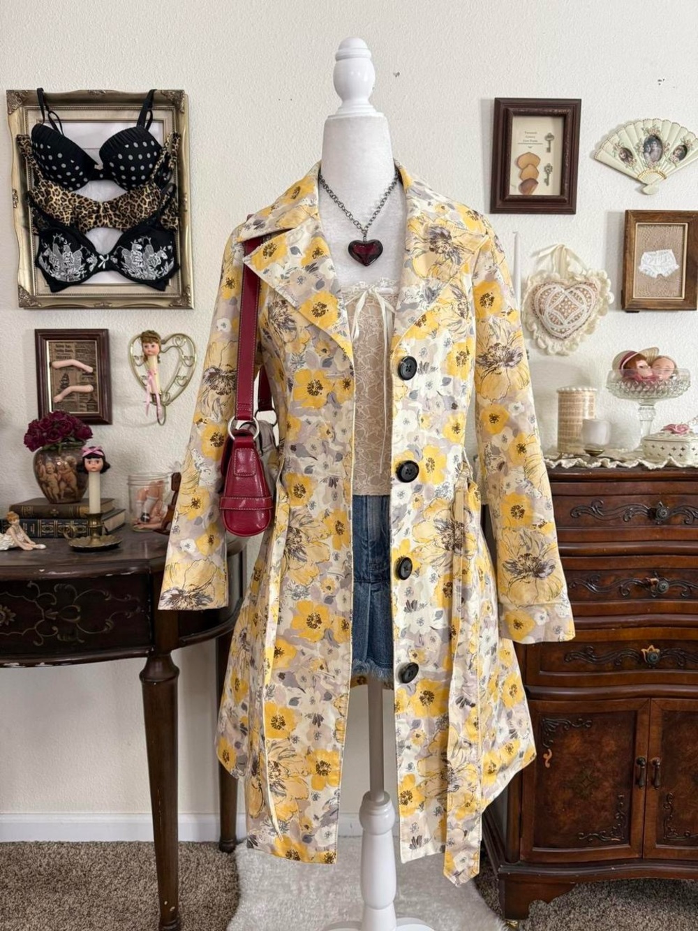Quirky whimsical twee yellow floral coat